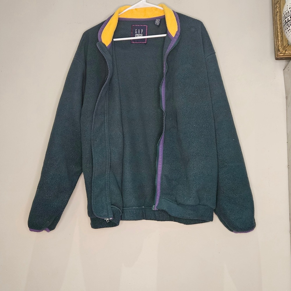 Vintage GAP Arctic Light Fleece Full Zip Jacket Green Purple Yellow Medium‎ Y2K